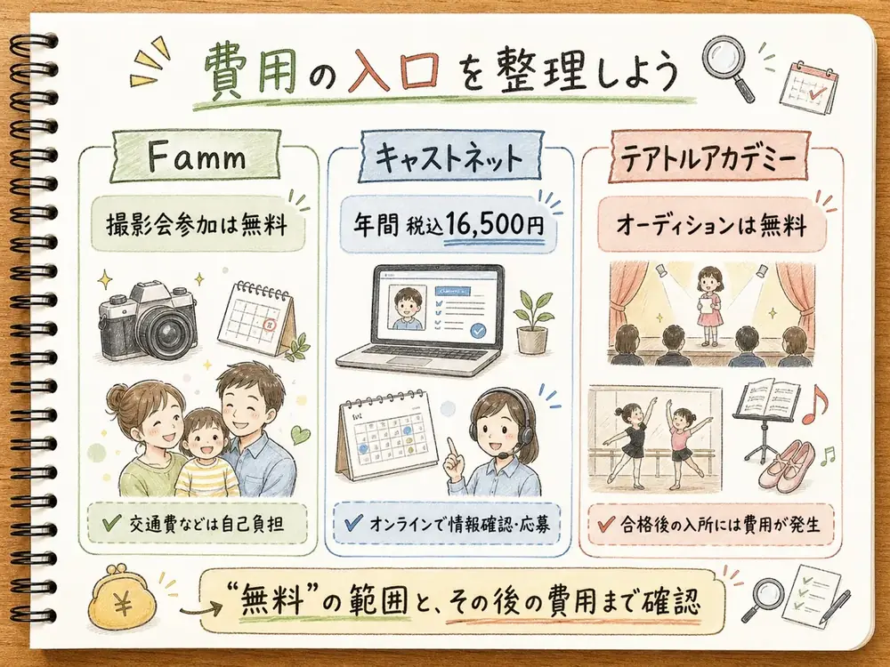 キッズモデル関連サービスの費用を整理した図解
